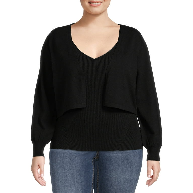 Terra Sky Women's Plus Size Tank Top and Cropped Cardigan Set,