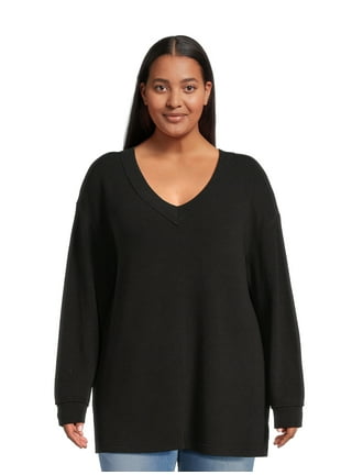 Terra & Sky Plus Size Waffle V-Neck Tee, Time and Tru High Rise