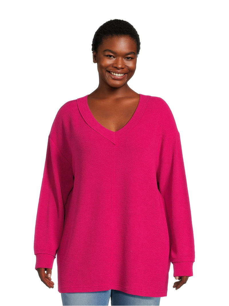 Terra & Sky Women's Plus Size Textured Tunic Sweatshirt