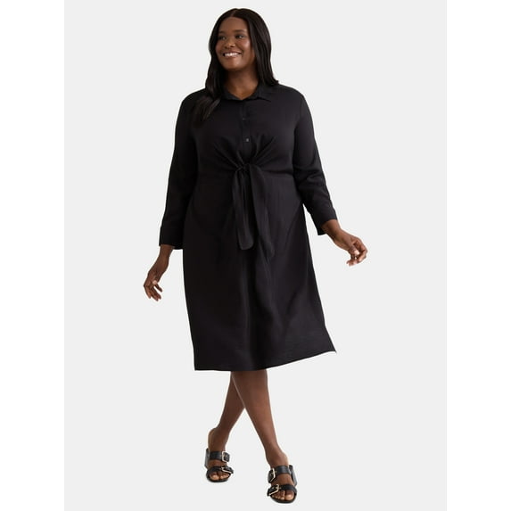 Terra & Sky Women's Plus Size Tie Front Shirtdress, Sizes 0X-5X