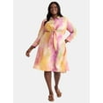 thumbnail image 1 of Terra & Sky Women's Plus Size Tie Front Shirtdress, Sizes 0X-5X, 1 of 4