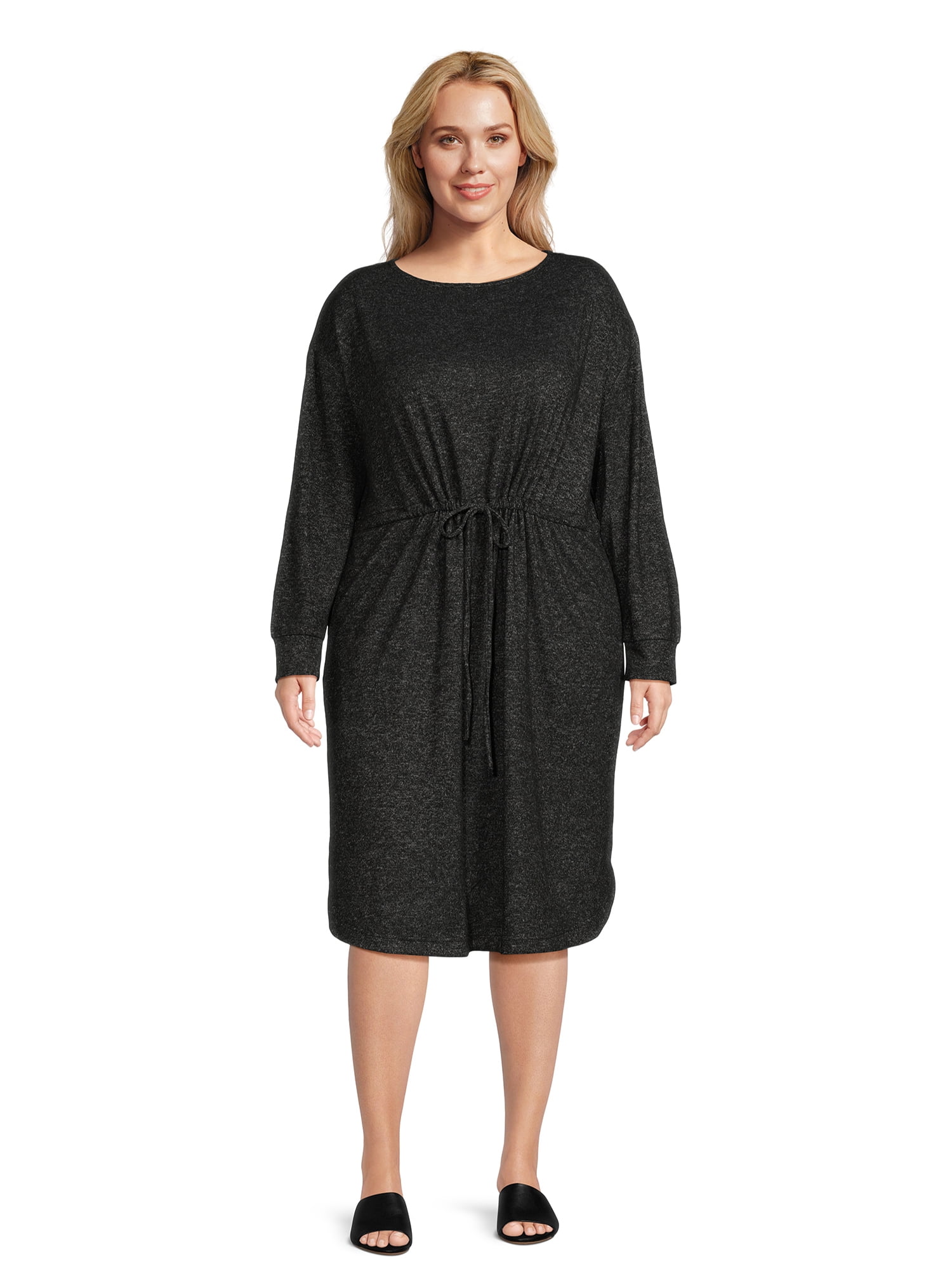 Terra & Sky Women's Plus Size Tie Waist Hacci Knit Dress - Walmart.com