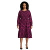 Terra & Sky Women's Plus Size Tiered Peasant Midi Dress