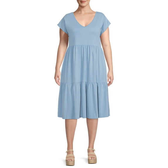 Terra & Sky Women's Plus Size Tiered V-Neck Knit Dress