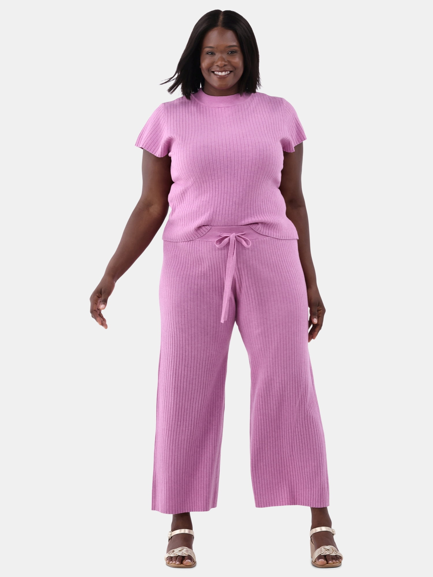 Terra & Sky Women's Plus Size Top and Pants Sweater Set, 2-Piece