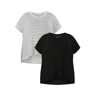 Terra & Sky Women Plus V Neck Tunic Tee with Short Sleeves, 2-Pack, Sizes 0X-5X