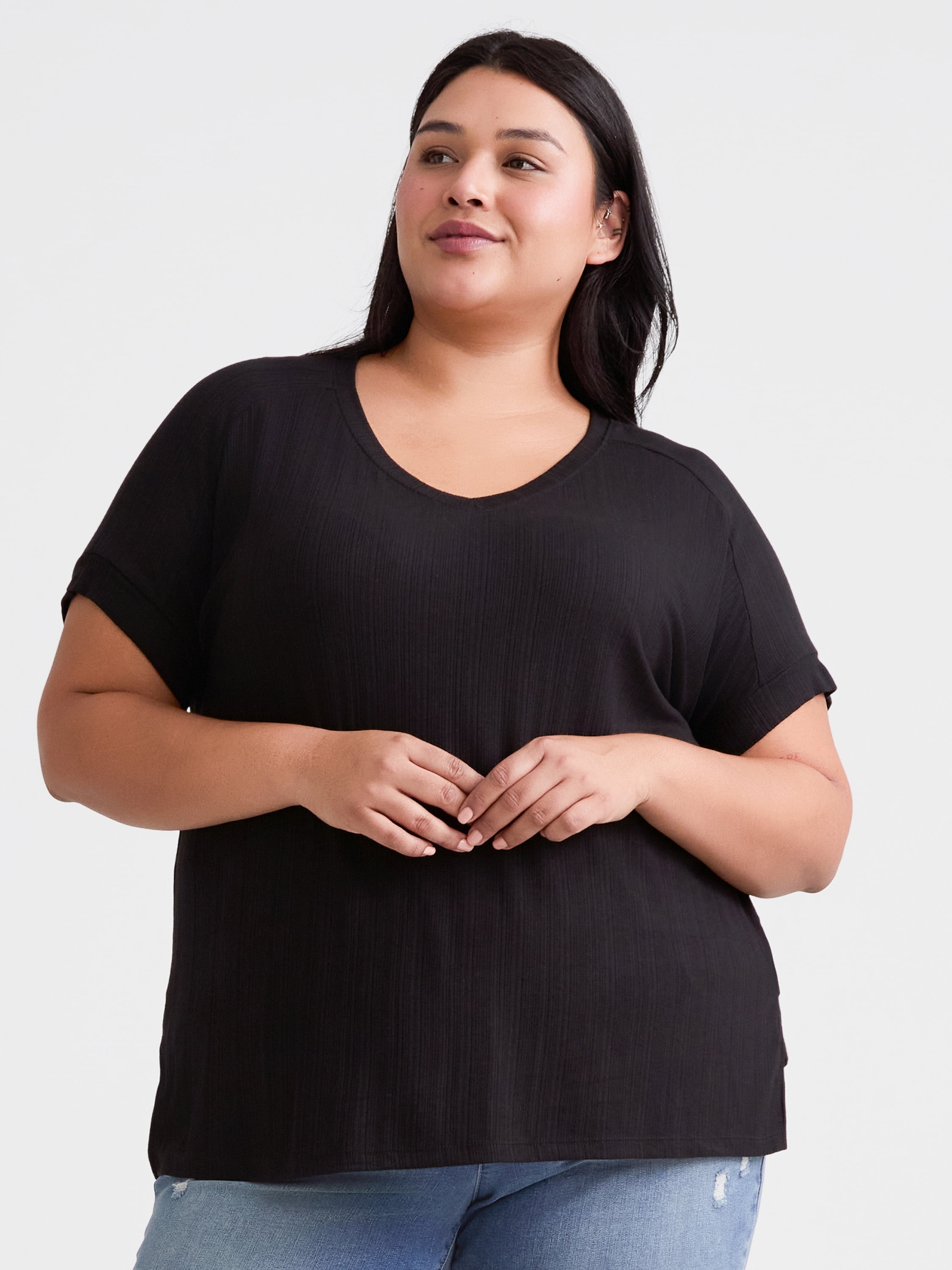 Terra & Sky Women’s Plus Size Tunic Tee with Short Sleeves, Sizes 0X-5X