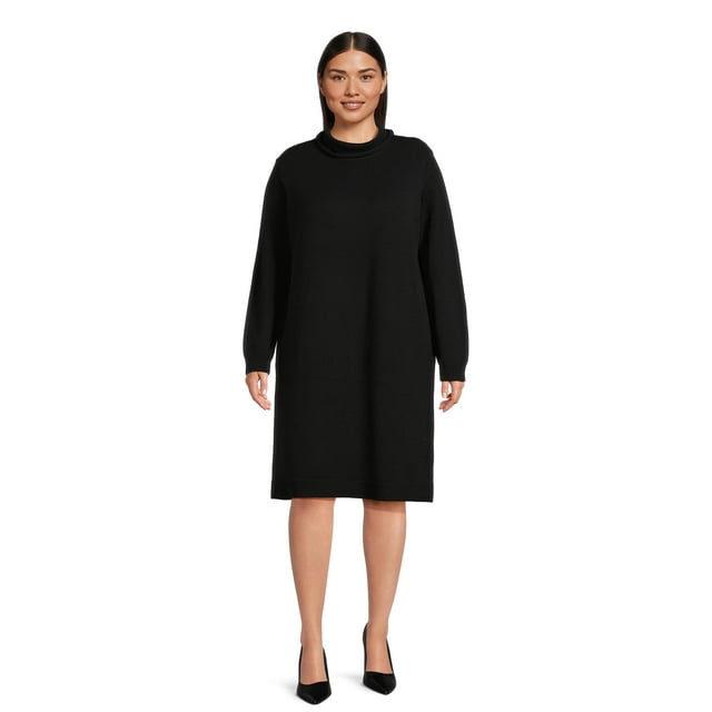 Terra & Sky Women's Plus Size Turtleneck Tunic Length Sweater Dress