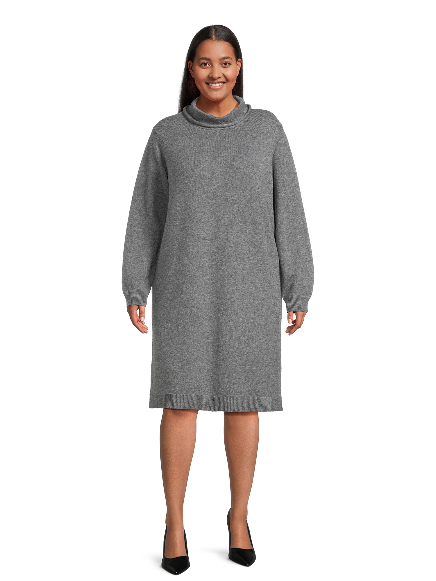 Terra & Sky Women's Plus Size Turtleneck Tunic Length Sweater Dress - image 1 of 5