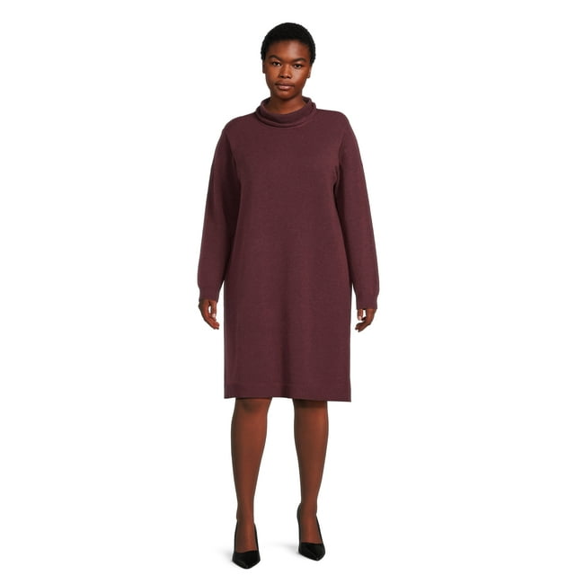 Terra & Sky Women's Plus Size Turtleneck Tunic Length Sweater Dress