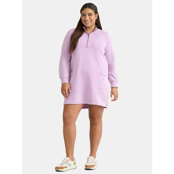 Terra & Sky Women's Plus Size Utility Sweatshirt Dress,Sizes 0X-5X
