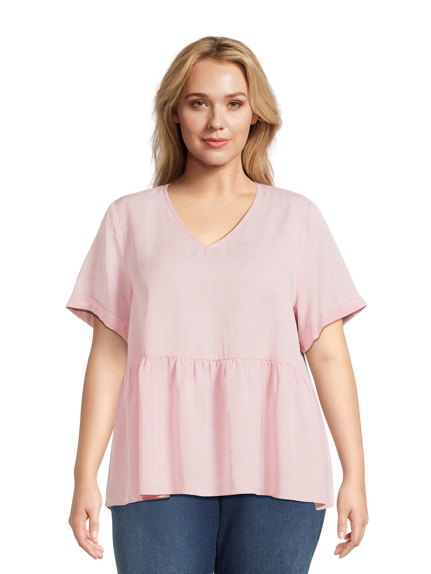 Terra & Sky Women's Plus Size VNeck Baby Doll Top