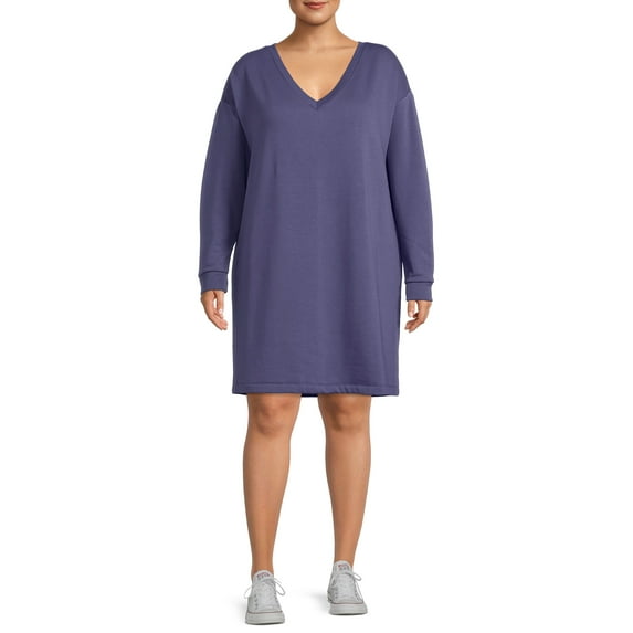 Terra & Sky Women's Plus Size V-Neck Dress with Long Sleeves