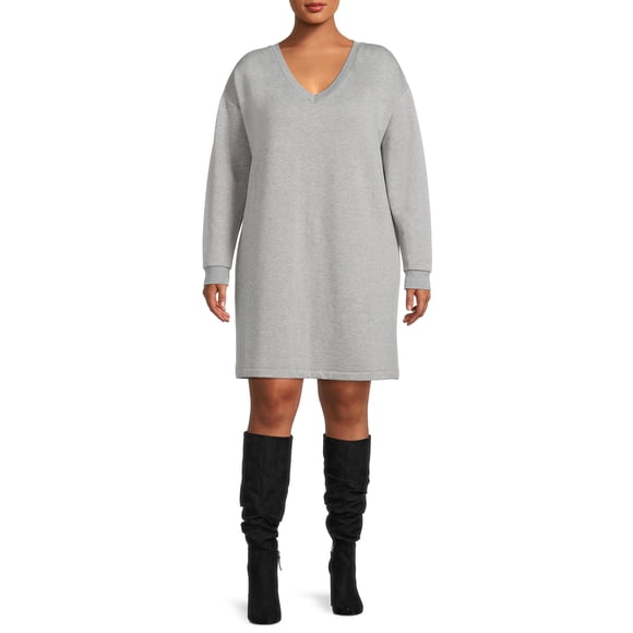 Terra & Sky Women's Plus Size V-Neck Dress with Long Sleeves