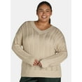 Terra & Sky Women's Plus Size VNeck Lurex Pointelle Pullover Sweater