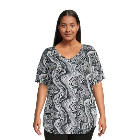 Terra & Sky Women's Plus Size V Neck Short Sleeve Tunic T-Shirt