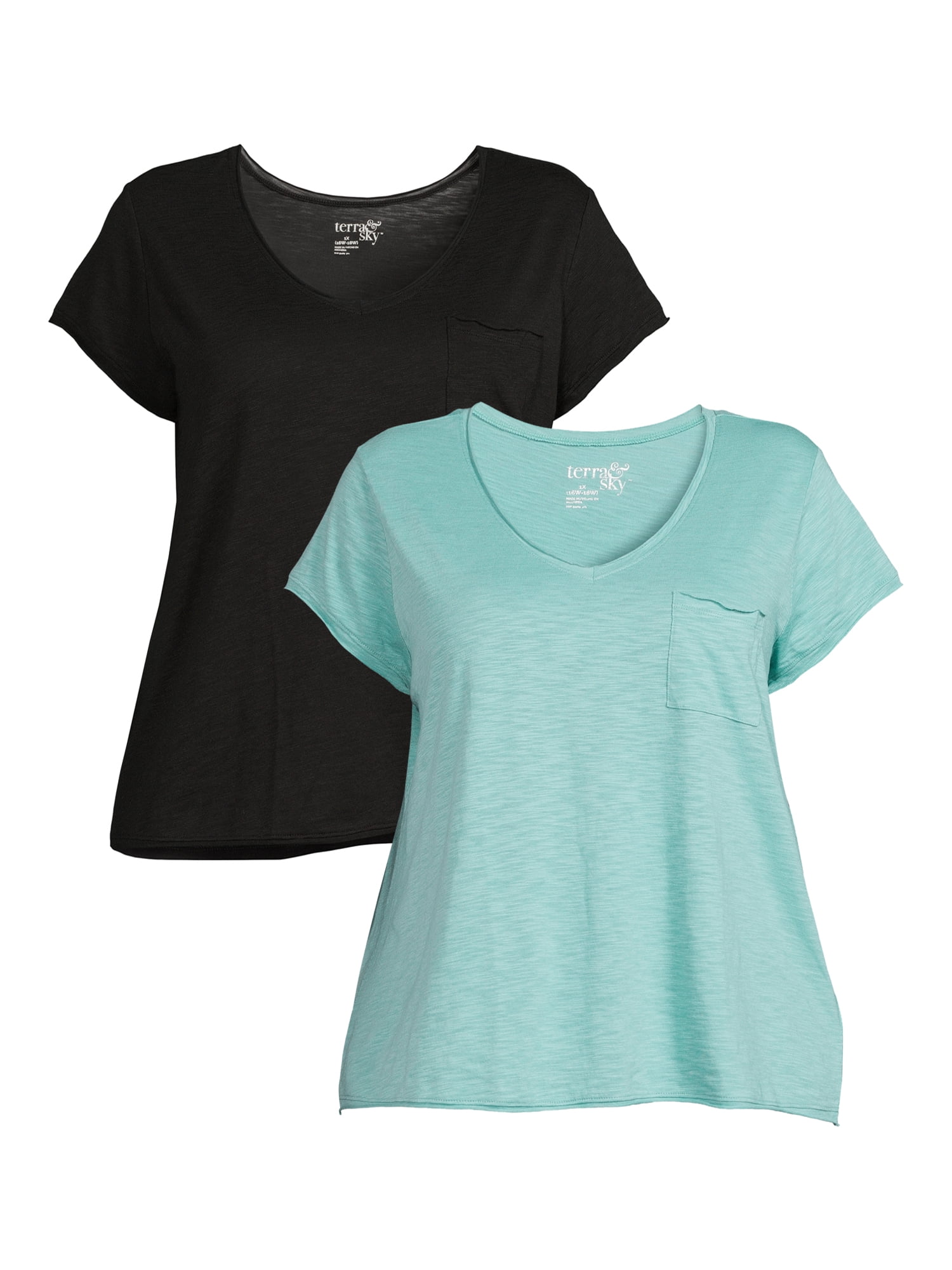 Terra & Sky Women's Plus Size V-Neck T-Shirt, 2-Pack
