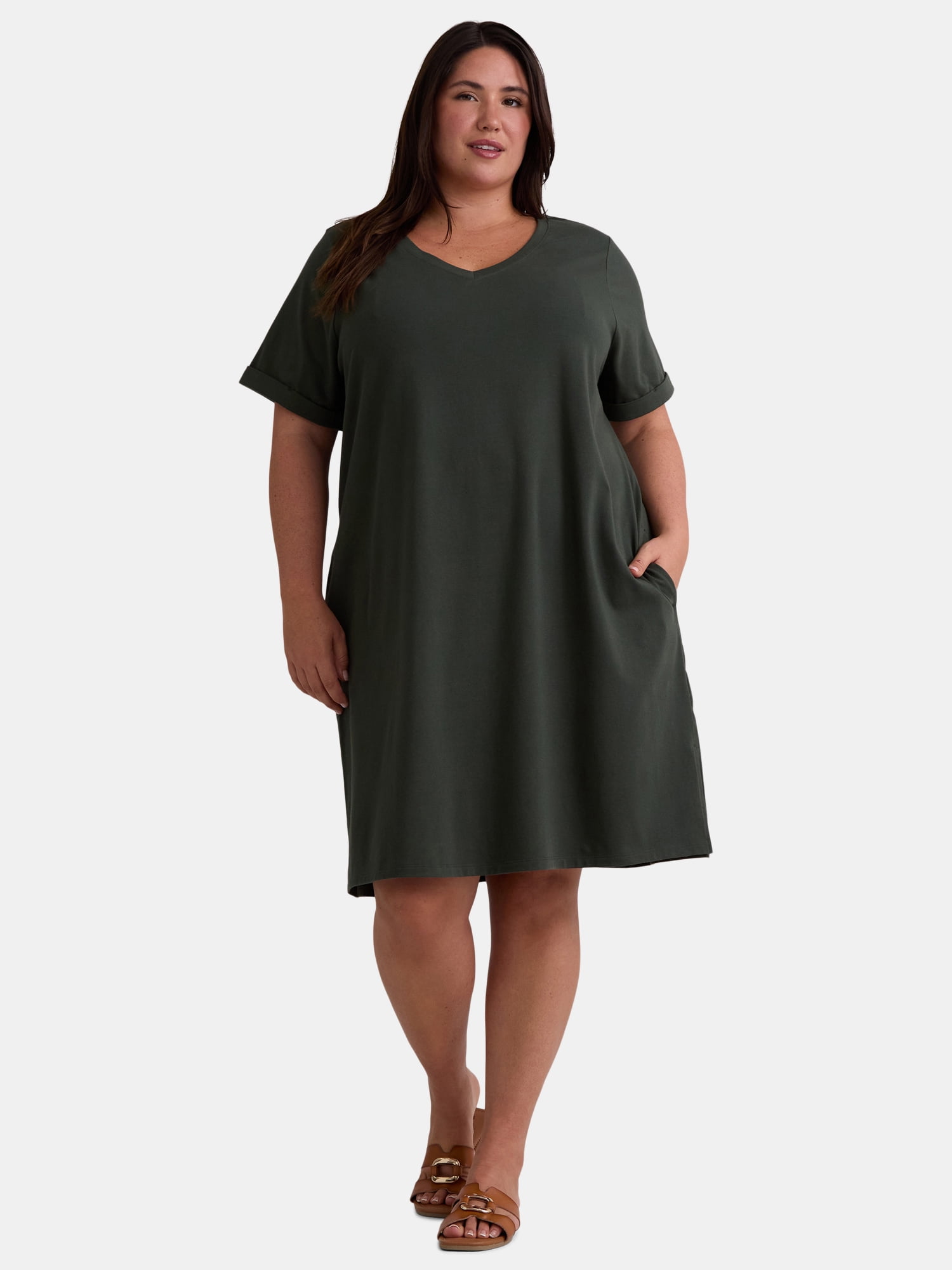 Terra & Sky Women’s Plus Size V-Neck T-Shirt Dress, Sizes 0X-5X