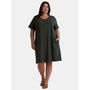Terra & Sky Women’s Plus Size V-Neck T-Shirt Dress, Sizes 0X-5X