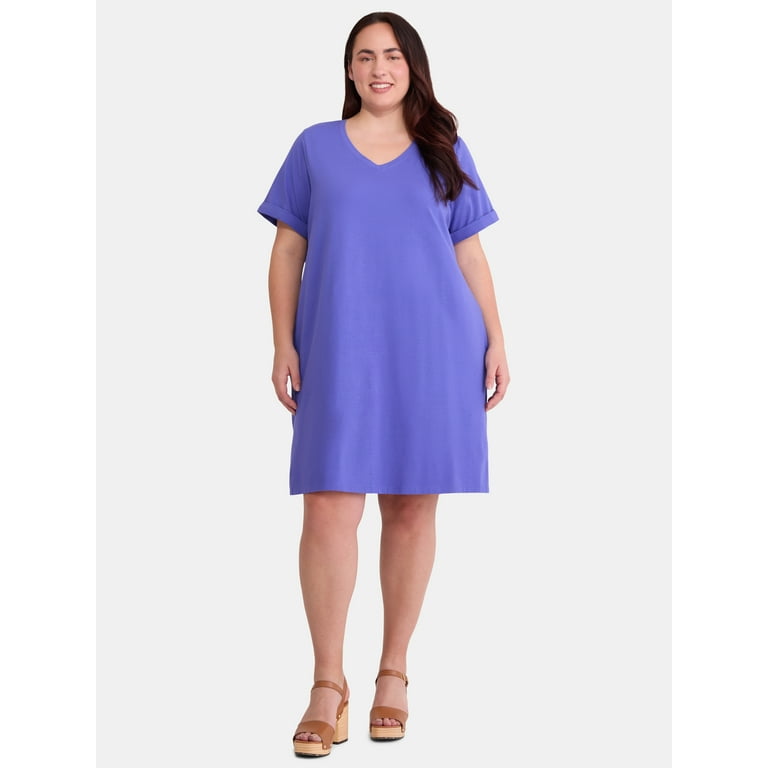 Terra & Sky Women's Plus Size V-Neck T-Shirt Dress, Knee