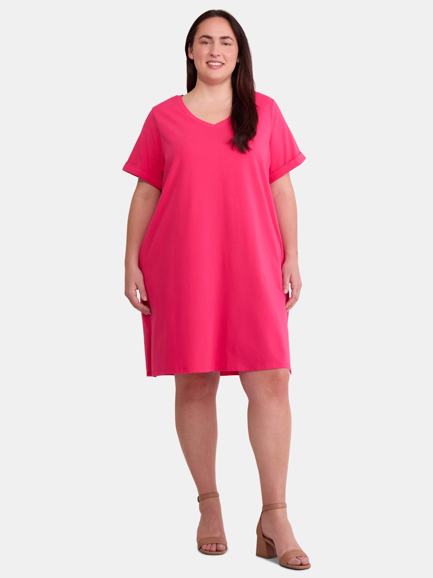 Walmart exclusive discounts  Terra & Sky Women’s Plus Size V-Neck T-Shirt Dress, Sizes 0X-5X