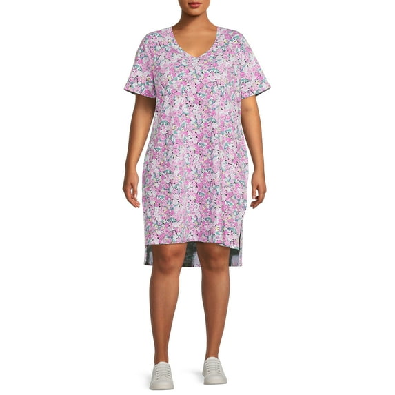 Terra & Sky Women's Plus Size V-Neck T-Shirt Dress with High Low Hem