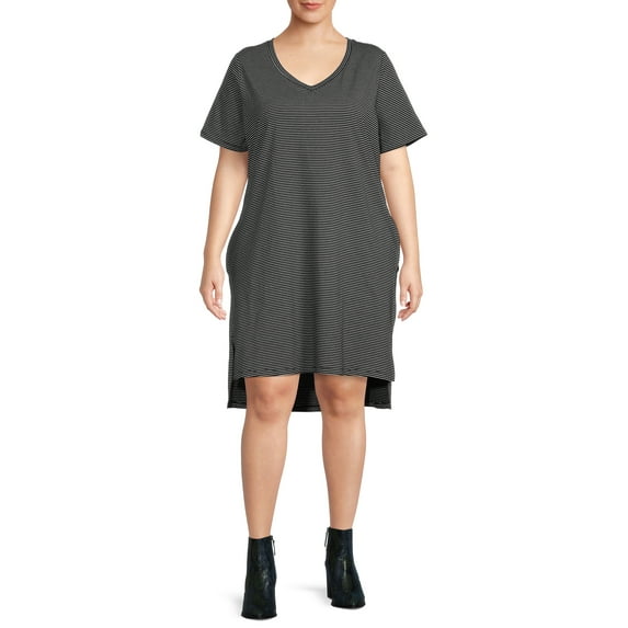 Terra & Sky Women's Plus Size V-Neck T-Shirt Dress with High Low Hem