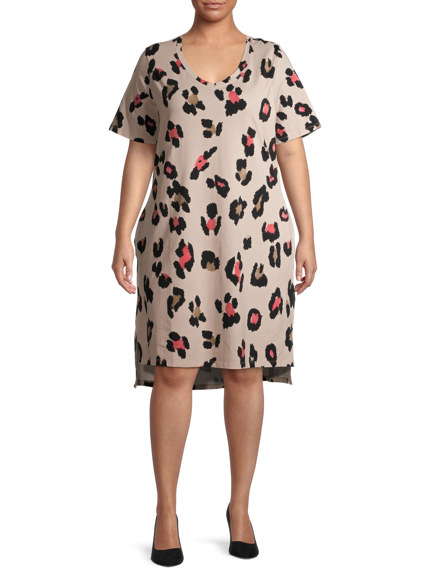 Terra Sky Women s Plus Size V Neck T Shirt Dress with High Low Hem Walmart
