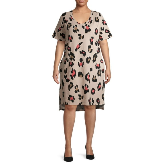 Terra & Sky Women's Plus Size V-Neck T-Shirt Dress with High Low Hem