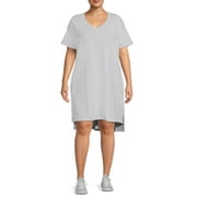 Terra & Sky Women's Plus Size V-Neck T-Shirt Dress with High Low Hem