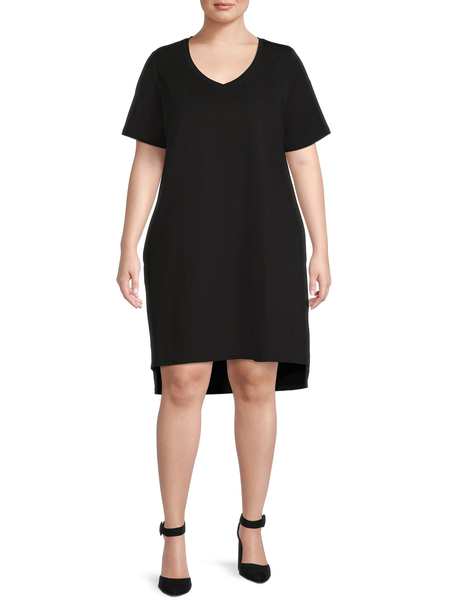 Terra Sky Women s Plus Size V Neck T Shirt Dress with High Low