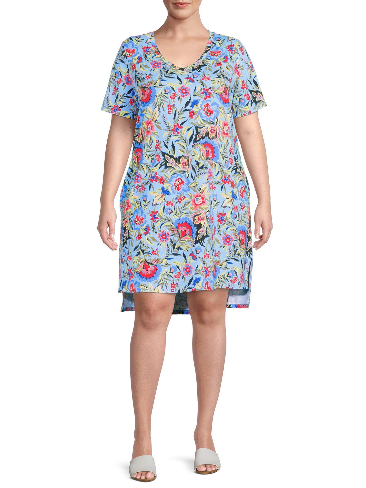 Terra \u0026 Sky Women's Plus Size V-Neck T-Shirt Dress with High Low Hem -  Walmart.com