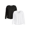 thumbnail image 1 of Terra & Sky Women's Plus Size V-Neck T-Shirt with Long Sleeves, 2- Pack, 1 of 6