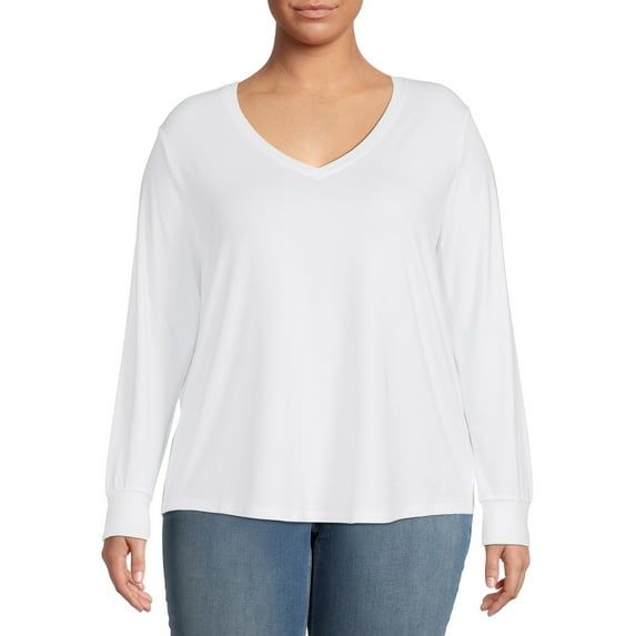 Terra & Sky Women's Plus Size V-Neck T-Shirt with Long Sleeves
