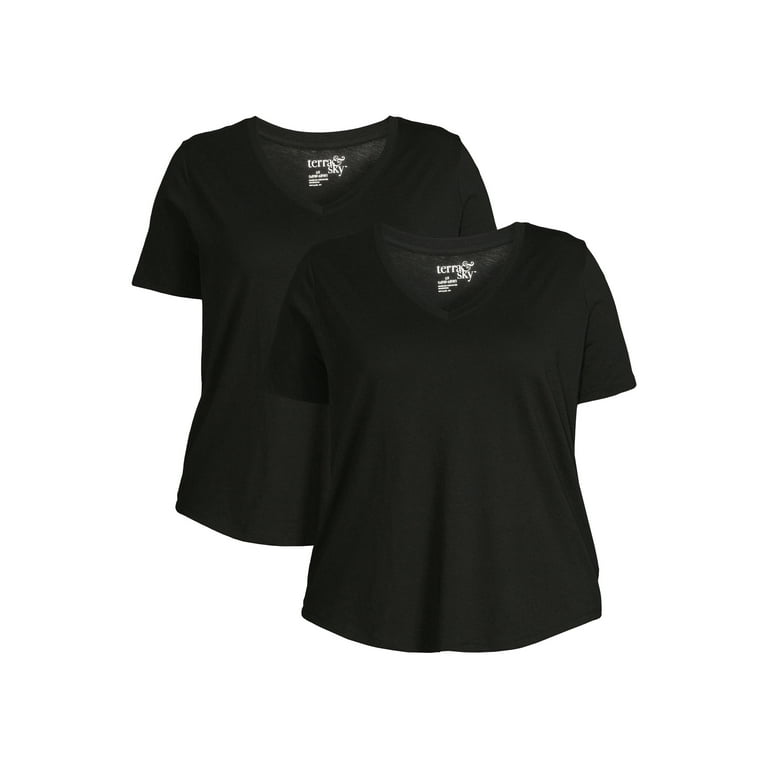 Terra & Sky Women's Plus Size T-Shirt with Short Sleeves, 2-Pack -