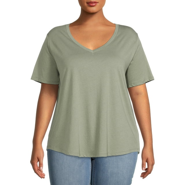 Terra & Sky Women's Plus Size V-Neck T-Shirt with Short Sleeves