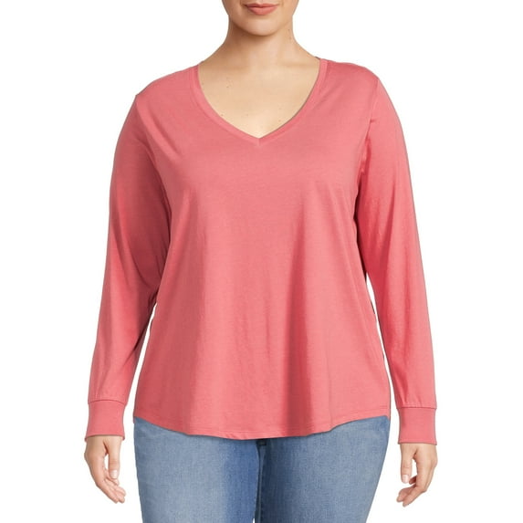 Terra & Sky Women's Plus Size V-Neck Tee with Long Sleeves