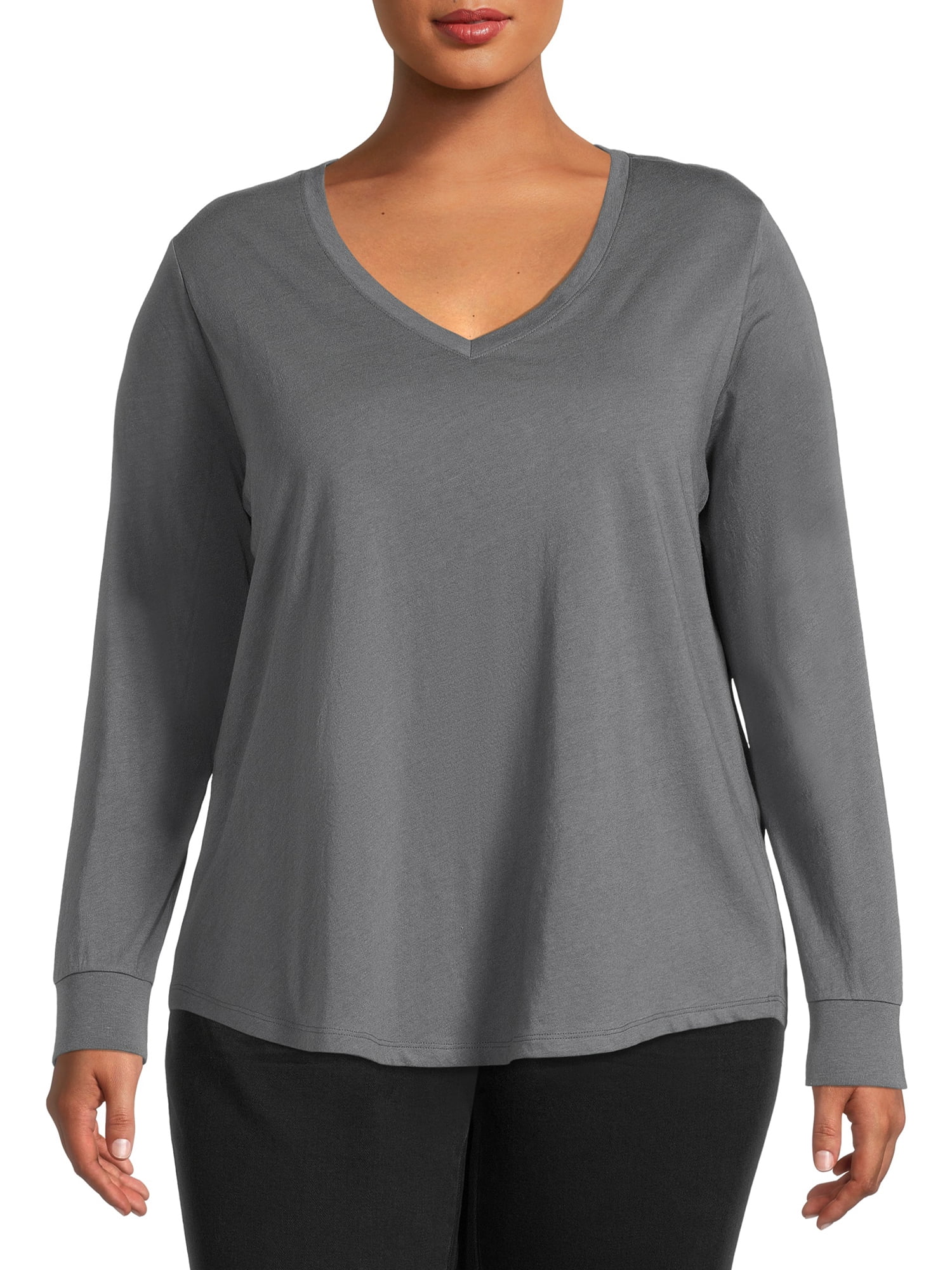 Terra & Sky women's Plus Size V-Neck Tee - Long Sleeve - Walmart.com