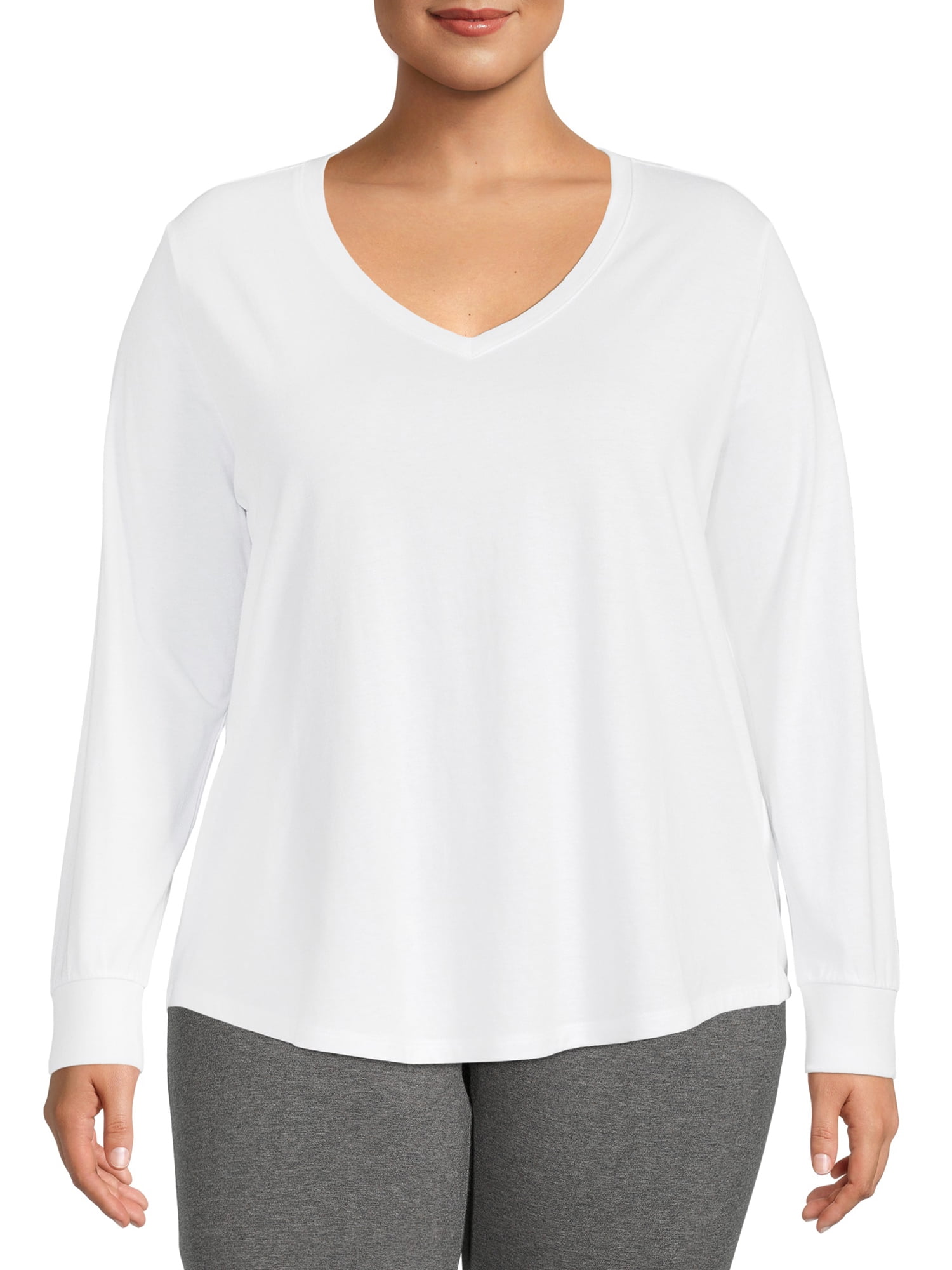 Terra & Sky Women's Plus Size V-Neck Tee with Long Sleeves