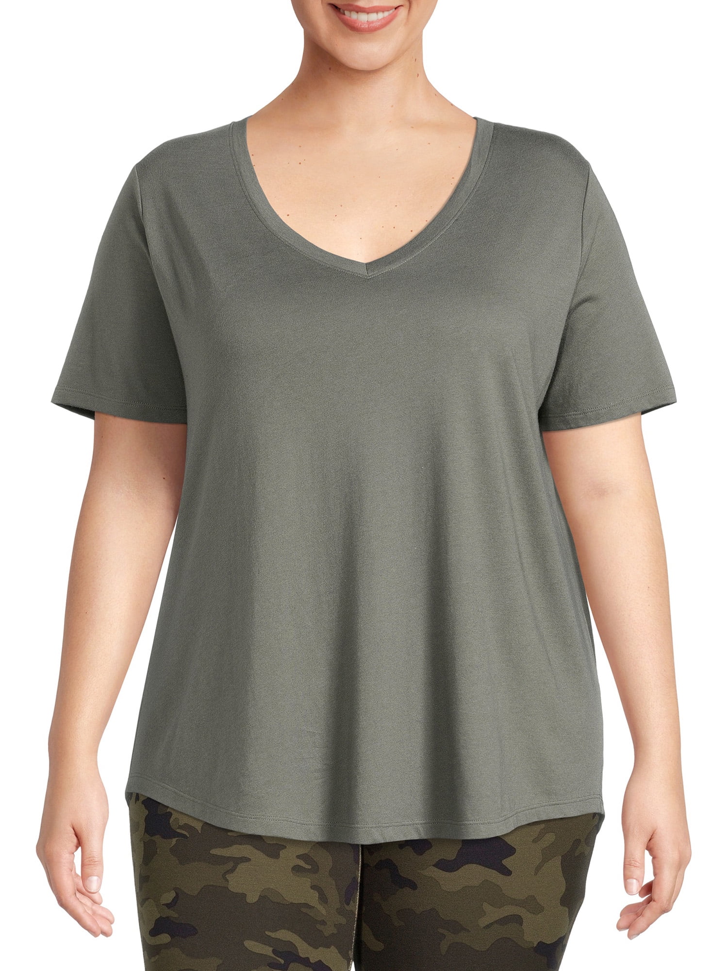 Terra & Sky Women's Plus Size V-Neck Tee with Short Sleeves - Walmart.com