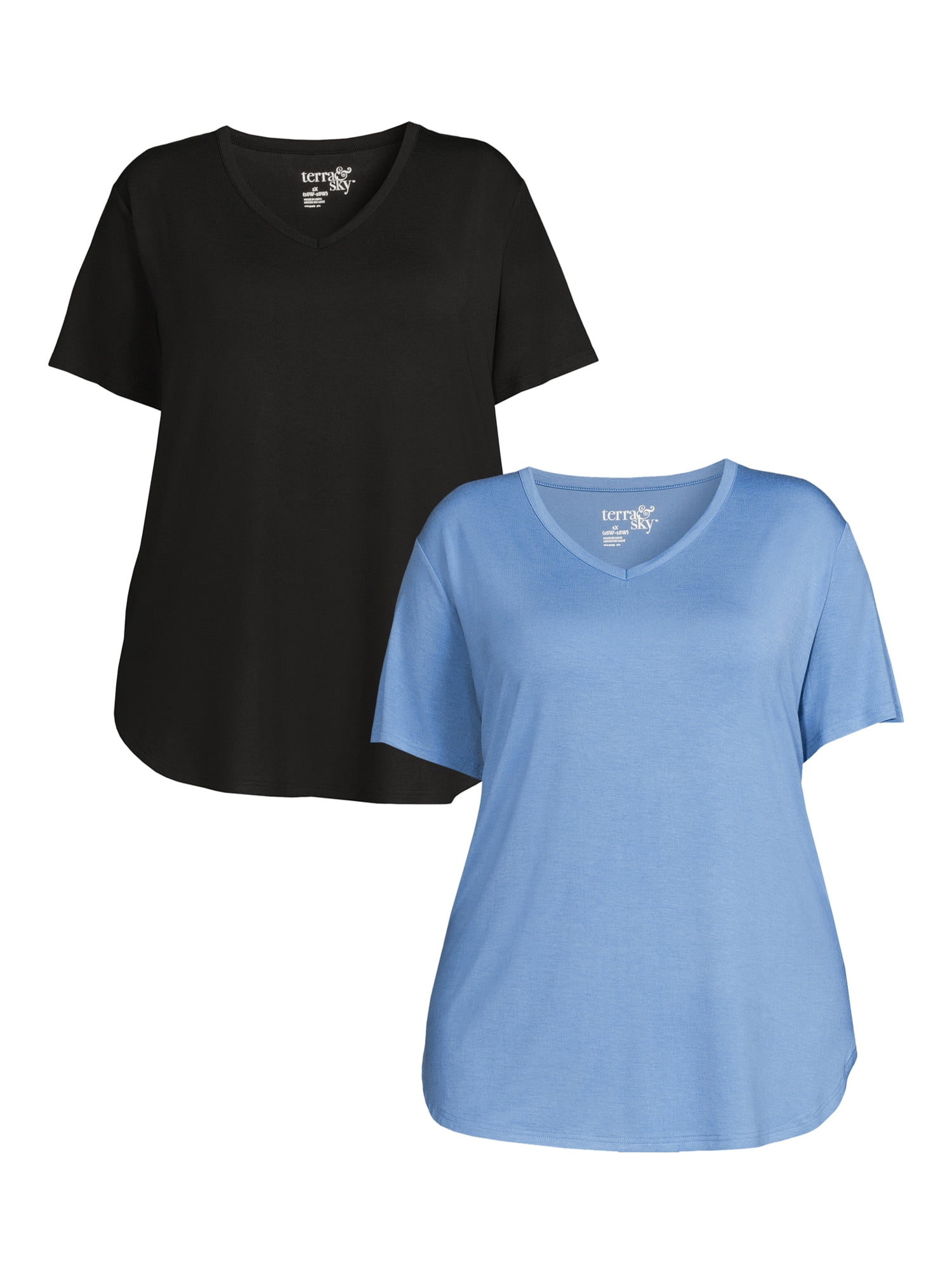 Terra & Sky, Tops, Terra Sky 2x 2w 22w Plus Dusty Blue Split Vneck Cotton  Ss Shirt Tshirt Top