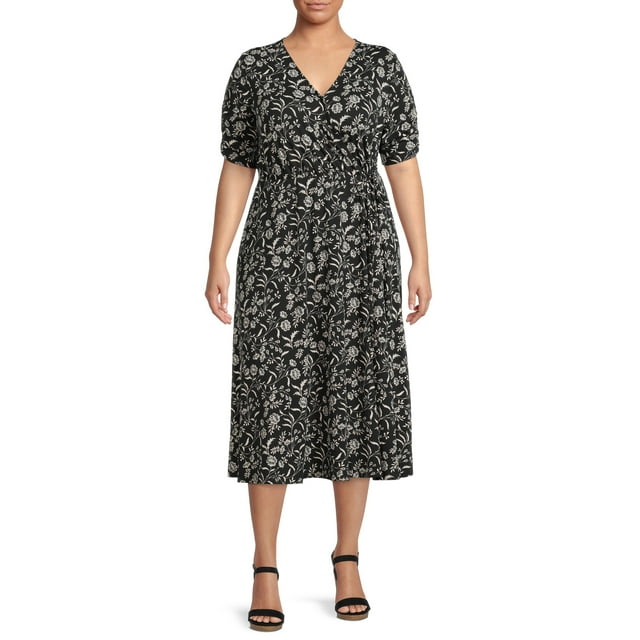 Terra & Sky Women's Plus Size V-Neck Wrap Dress - Walmart.com