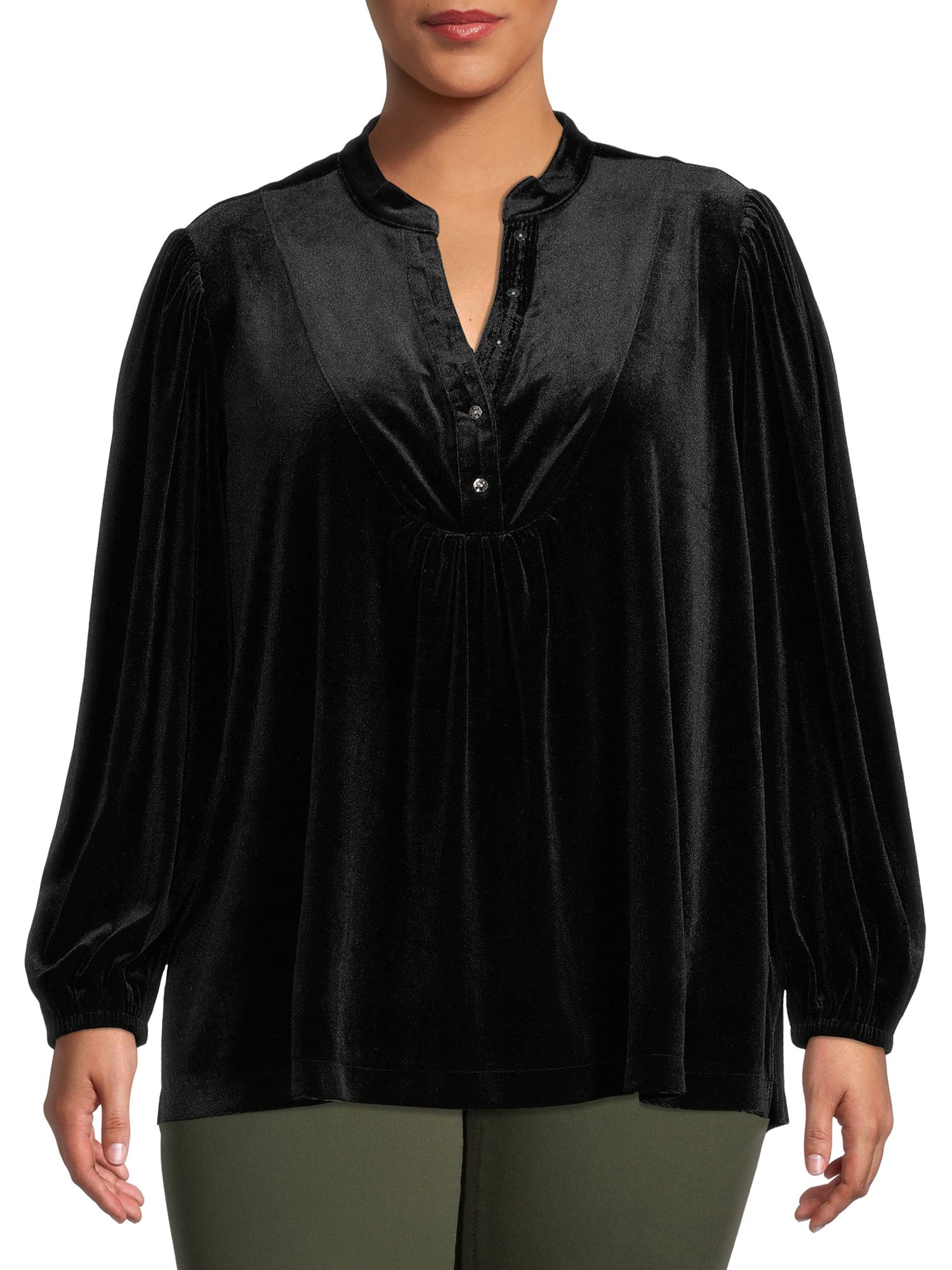 Terra & Sky Women's Plus Size Velour Henley Top