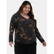 Terra & Sky Women's Plus Thermal Henley Top, Available in 1 and 2-Pack, Sizes 0X-5X