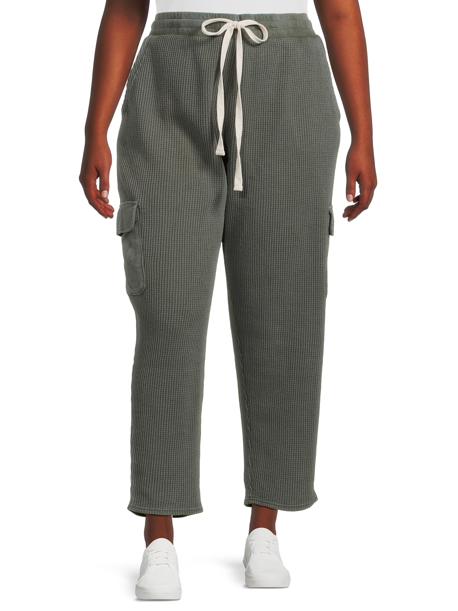 Terra & Sky Women's Plus Size Waffle Knit Cargo Pants