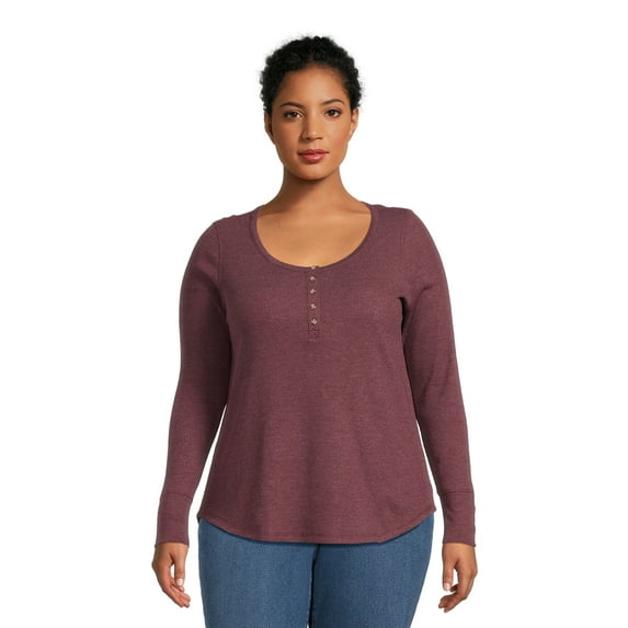 Terra & Sky Women's Plus Size Waffle Tee with Long Sleeves, Sizes 0X-4X