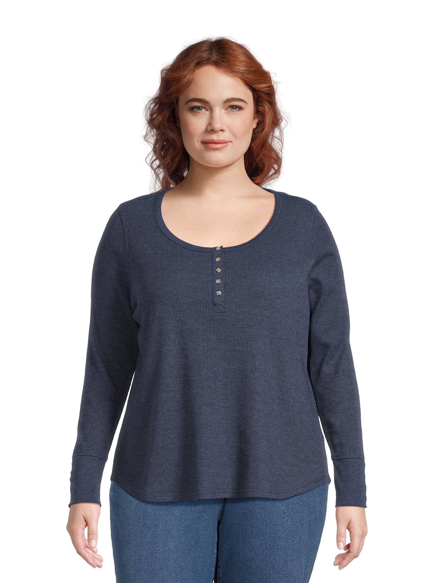 Terra & Sky Women's Plus Size Waffle Tee with Long Sleeves, Sizes 0X-4X ...