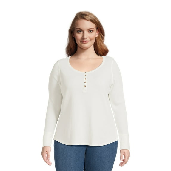 Terra & Sky Women's Plus Size Waffle Tee with Long Sleeves, Sizes 0X-4X