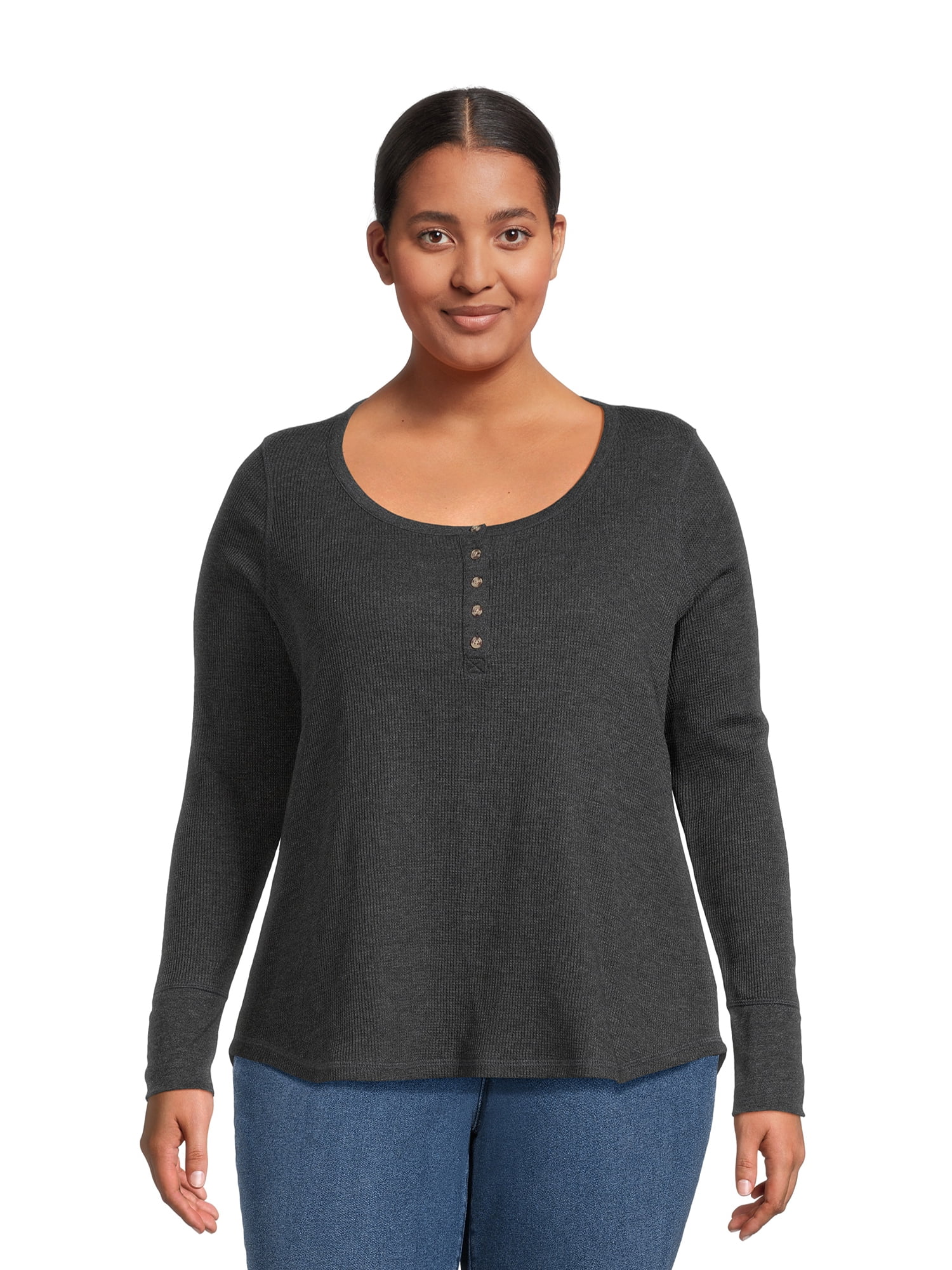 Terra & Sky Women's Plus Size Waffle Tee with Long Sleeves, Sizes 0X-4X ...