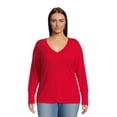 Terra & Sky Women's Plus Size Waffle VNeck Tee with Long Sleeves